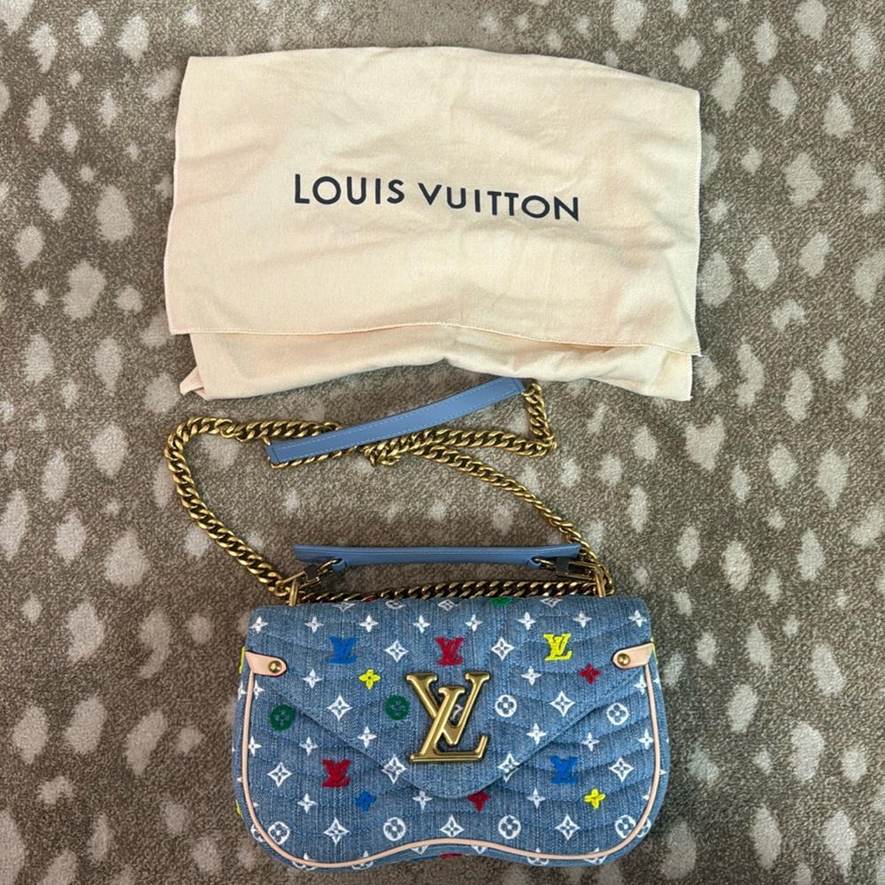 Authentic Louis Vuitton denim multi colored wave bag